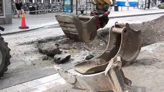Digging up a broken water pipe in Linköping, Sweden