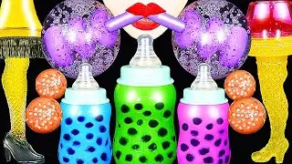 ASMR RAINBOW DRINKS *BABY BOTTLE BOBA TEA, LEG LAMP FROG EGGS DRINK, 신기한 물 먹방 DRINKING MUKBANG
