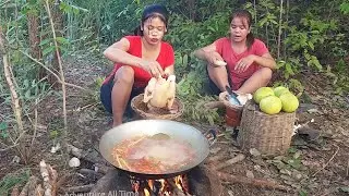 Cooking Big Chicken Soup using easy and spicy recipe for lunch eating @RinaAdventureAllTime