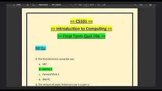 CS101 Final Term Quiz File || CS101 Final Term Preparation 2024 || Introduction to Computing