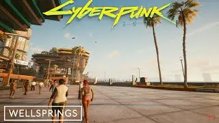 Cyberpunk 2077 - Walking around WELLSPRINGS, Night City I Binaural Sound
