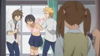 Trying out his sister's BRA!!!