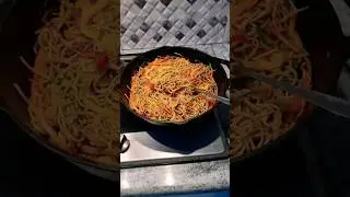 Foxtail Millet Masala Noodles in a Cast iron skillet