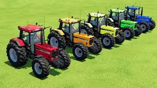 CASE vs LANDINI vs JOHN DEERE vs MASSEY FERGUSON vs CLAAS BATTLE WITH ANIMALS - Farming Simulator 22