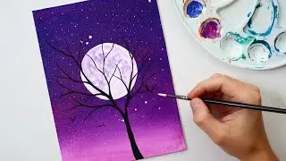 Ravens in the Moonlight | Acrylic Painting Tutorial for Beginners Step by Step