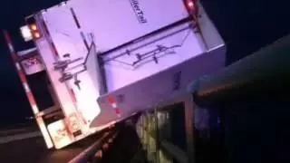 Semi flips over on Mackinac Bridge