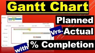 Planned Vrs. Actual with % Completion: Excel Gantt Chart-(V049)