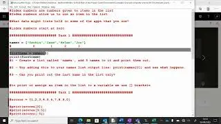 1 Intermediate Coding Curriculum: Python Lists explanation and tasks