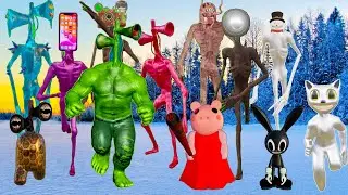 Mega Siren Head vs Cartoon Cat vs Piggy vs Megahorn VS the Hulk Running competition