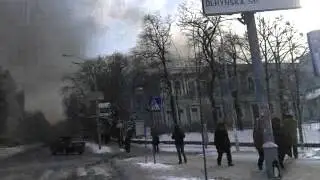 Дым с Грушевского над правительственным кварталом 23 января 2014 часть 2