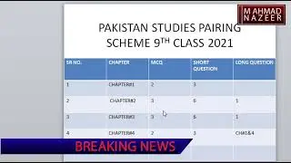 PST PAKISTAN STUDIES  9TH CLASS PAIRING SCHEME 2021 BY M AHMAD NAZEER