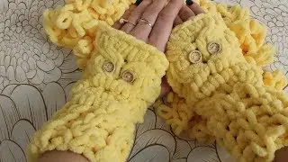 Alize Puffy fine Митенки совушки МК