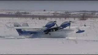 The amphibian aircraft is L-44m. Landing on the snow