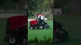 Coordinated, precise, beautiful. A company of mowers work in a delicate ballet at #themasters.