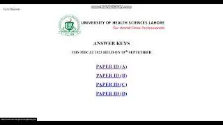 UHS MDCAT 2023 Official Answer Key || UHS Entry Test Official Answer Key Held On 10th September