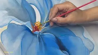 Elegant Blue Flower Painting on Canvas / Acrylic Painting Step by Step #219