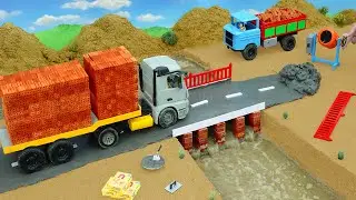 DIY RC Mini Truck Builds Brick and Metal Bridge | Village Construction Science Project