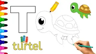 🐢Draw and color the letter t with a turtle | Challeng and teach children letters | draw and color