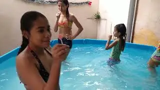 Desafio do pirulito na piscina participação da Cecília e da Kailane