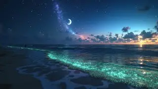 Bioluminescent Ocean Waves - Tranquil Beach ASMR, Deep Sleep Music for Relaxation