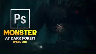 Creepy Monster in Dark Hazy Forest || Photoshop Speed Art