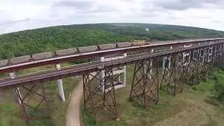 Kate Shelley Bridge, Highest Double track with train. droned! Boone, IA