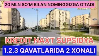 Urganch cityda 1.2.3 qavatlarida 2 xonali kvartiralar sotiladi 20 mln so’m bilan uyli bo’ling