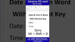Date and time in word with Shortcut Key | #msword #shortvideo #shorts #short