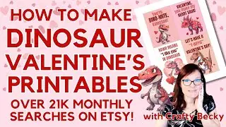 How to Make Dinosaur Valentine's Card Printables for Kids with ChatGPT and Midjourney | Crafty Becky