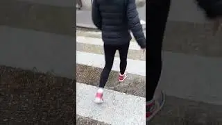 walking in the street in see through leggings