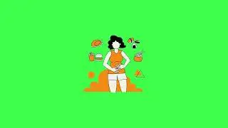 A gutl with food !! Copyright free animated clip || green screen background