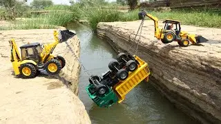 Tata Signa 3525 Truck Accident River Pulling Out Double JCB 3DX Eco | DumpTruck And JCB 5CX | CS Toy