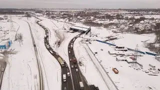 Работы по строительству обхода п. Октябрьский вблизи ЖК Томилино Парк. М5 Урал (18.01.2022)