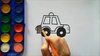 Como Colorear Coche de Policia con Acuarelas Escolares