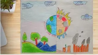 global warming Drawing | Environment Drawing save Earth drawing | Stop pollution sketch and them