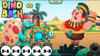 DINO BASH 2 - NEW GAME! Tank Cavewoman attack! (3.1 - 3.5). Tricer, Anky, Cory vs Caveman