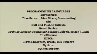 Visual Studio Code Extensions for JavaScript, Git, React Native, HTML & CSS, Python