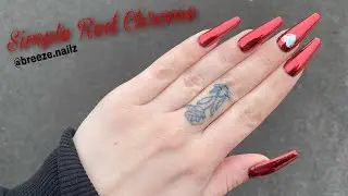 ❤️ Simple Red Chrome Nails with Holographic Hearts ❤️