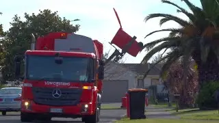 3 Camera Angels: Low Cost Bins Mercedes Side Loader On Residential Waste Collection. 9 bins, 1 video