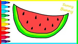 Drawing and coloring Watermelon 🍉 - Drawings for kids | Sunny and Bunny Draws