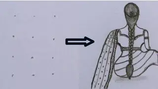Girl drawing from DOTS // Girl with saree drawing //Easy pencil sketch.