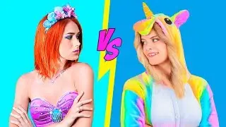 12 DIY Unicorn vs Mermaid Morning Routine Hacks and Crafts