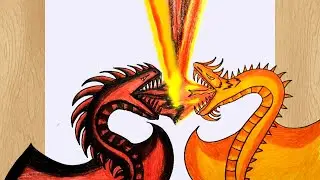 How to Draw Two Dragons Fighting With Fire I Dragon Fighting Drawing Tutorial I Dragon Drawing
