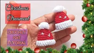 CHRISTMAS ORNAMENTS,CROCHET HAT KEYCHAIN,HIASAN NATAL TOPI RAJUT,DIY, TUTORIAL