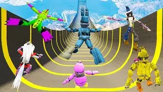 СПУСК БЕЗ ТОРМОЗОВ ПО ТРАМПЛИНУ ЗА АНИМАТРОНИКОВ ФНАФ в ГТА 5 МОДЫ! FNAF SECURITY BREACH