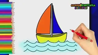 HUR tecknar man en båt till sjöss? RITNING FÖR BARN ENKEL OCH LÄTT - STEG FÖR STEG!