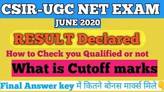 CSIR NET JUNE 2020 CUTOFF MARKS | csir net june 2020 result | life sciences cutoff marks | Result