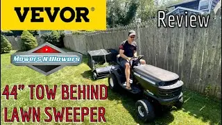 VEVOR Tow Behind Lawn Sweeper 44” 25 cu. ft Large Capacity Heavy Duty Durable Leaf & Grass Collector