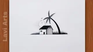 How to draw Pencil Scenery Easy for beginners | Scenery drawing with pencil | Hut Tree Grass drawing