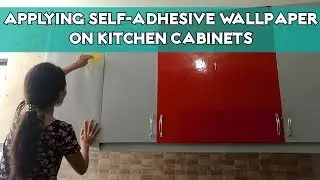Applying Glossy Self-Adhesive Wallpaper on Kitchen Cabinets